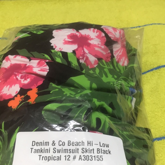 New $69  Denim & Co Beach Hi-Low Tankini Swimsuit Skirt Black Tropical - Picture 6 of 6